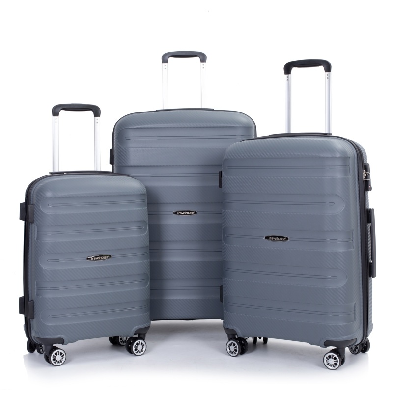 Hardshell Suitcase Spinner Wheels PP Luggage Sets Lightweight Durable Suitcase with TSA Lock,3-Piece Set (20/24/28) ,Gray